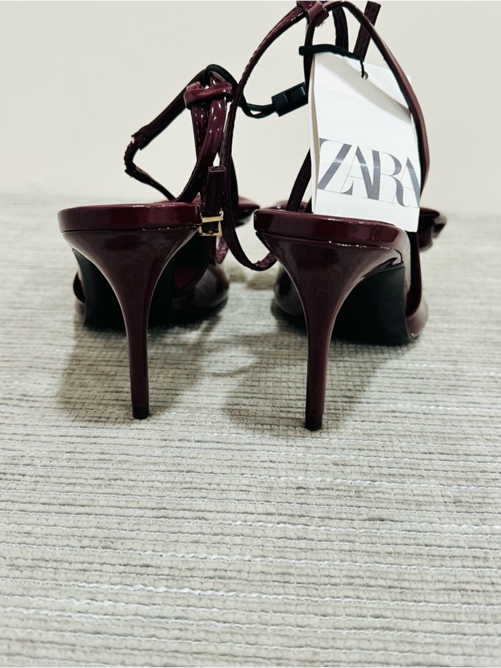 ZARA NEW WOMAN STRAPPY BOW STILETTO SLINGBACKS SHOES BURGUNDY RED Size 11 - Picture 6 of 10
